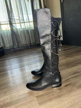 Vince Camuto Parle Black Leather Stretch Knee Boot